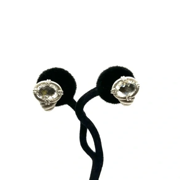 Judith Ripka Earrings Clear Quartz Sterling Silver Pierced Omega Clips  Earrings - Picture 14 of 14